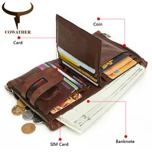 COWATHER мужской кошелек из натуральной коровьей кожи Новое поступление мужской кошелек из воловьей кожи Большой Вместительный Короткий Мужской кошелек
