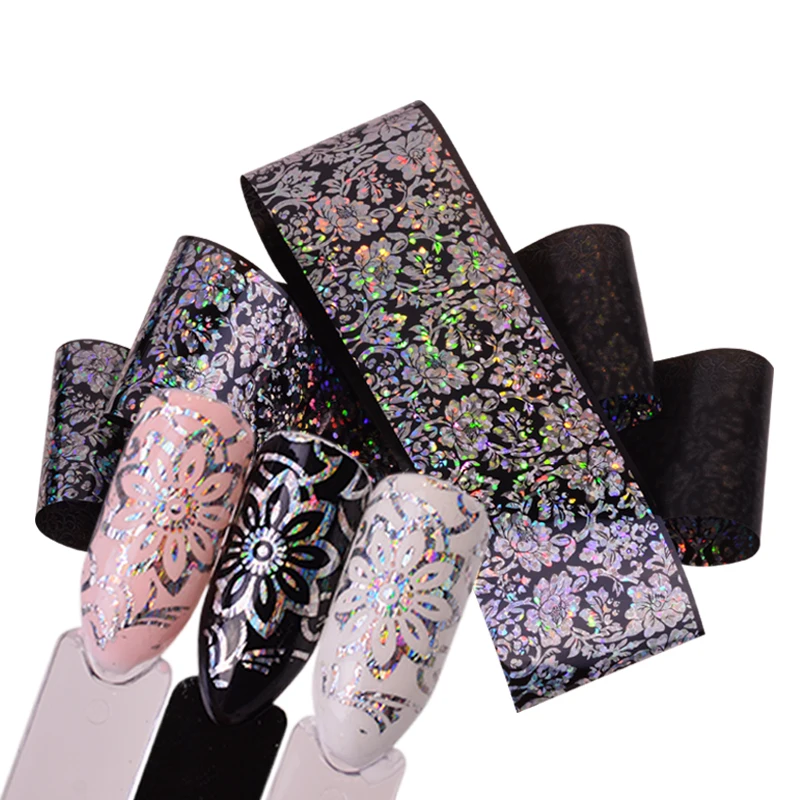 

100cm Laser Nail Foil Sticker Holographic Flower Shiny Design Starry Transfer Paper Manicure Nail Art Decorations SAXK98-109