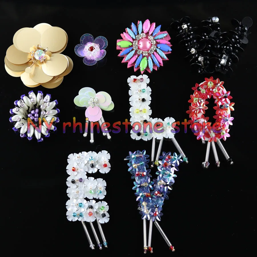 

5pcs/bag,Handmade Patches glass/resin,crystal rhinestones clothing applique beaded sequins flowers hand sew or glue,H63-H72