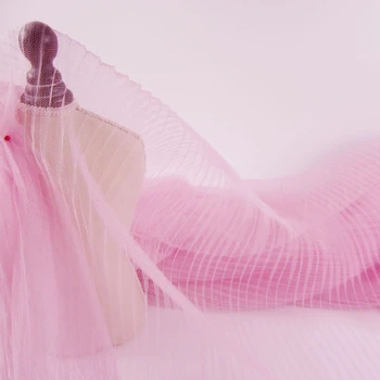 

5 Meters 155CM 61" Wide pink pleated mesh tulle fabric wedding dress clothes materials LX124