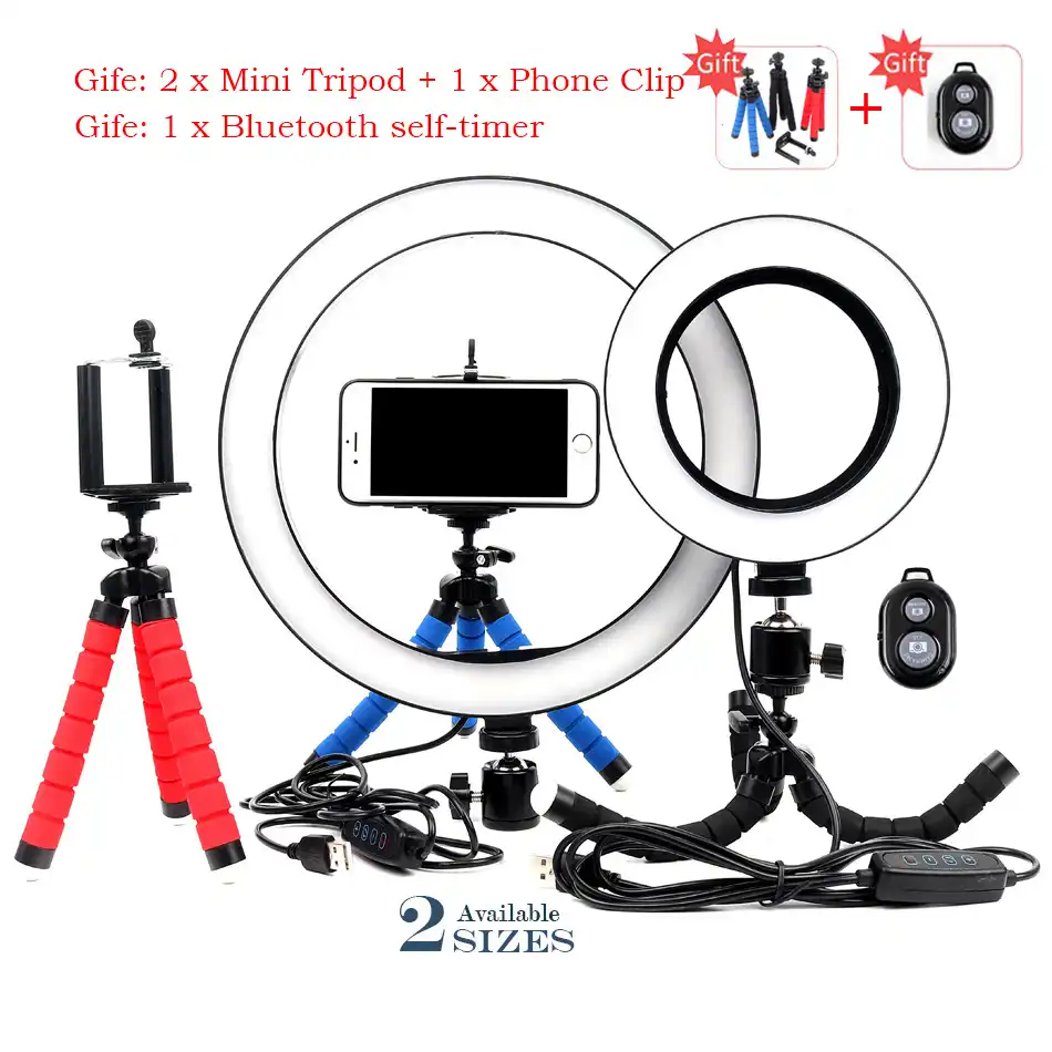 AKDSteel 16//26cm Dimmable LED Studio Camera Ring Light Phone Video Light Lamp Selfie Stick Ring Table Fill Light Single lamp 16CM