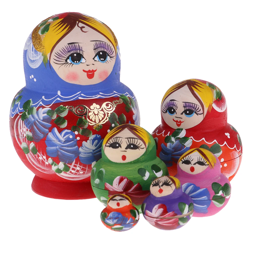 Handmade Colorful Russian Nesting Doll Babushka Wooden Matryoshka Dolls Stacking Dolls 10 Pieces Home Ornament Crafts Gift Toys