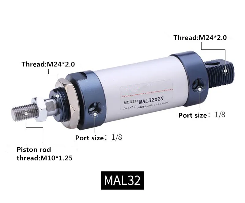 Пневматический цилиндр из алюминиевого сплава mal32мм диаметр 25 мм-500 мм Ход двойного действия одностержневой воздушный цилиндр
