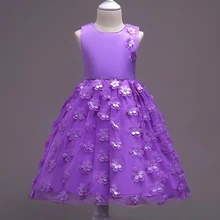 Новое платье принцессы для маленьких девочек однотонное милое платье без рукавов с маленькими цветами для свадебного торжества, дня рождения, От 3 до 8 лет, Летний стиль