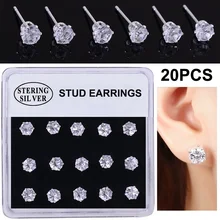 20 шт 925 пробы серебряные круглые 4 мм Кристальные серьги-гвоздики с биркой из стерлингового серебра серьги-гвоздики