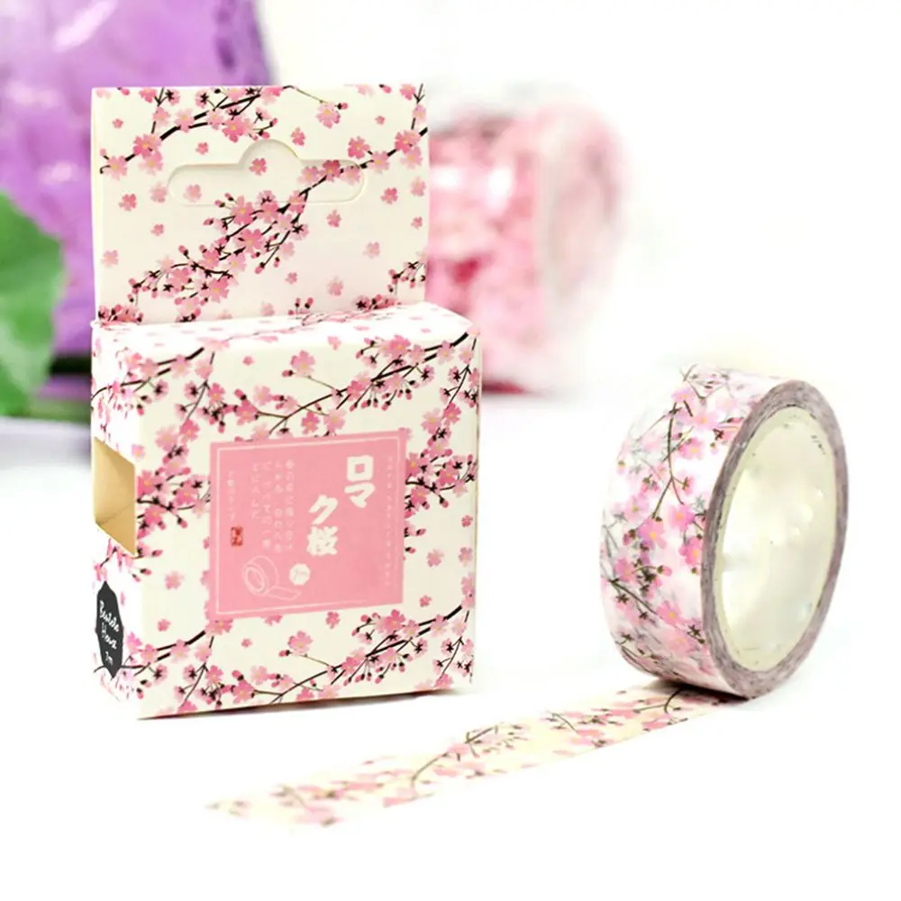 

New Arrival 1 Roll Romantic Sakura Washi Tape DIY Scrapbooking Masking Tape Adhesive Label Sticker Tape Stationery Decorative