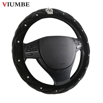 

fashion crown rhinestone diamond car steering wheel cover short plush in winter fur heated auto steering covers car accessories