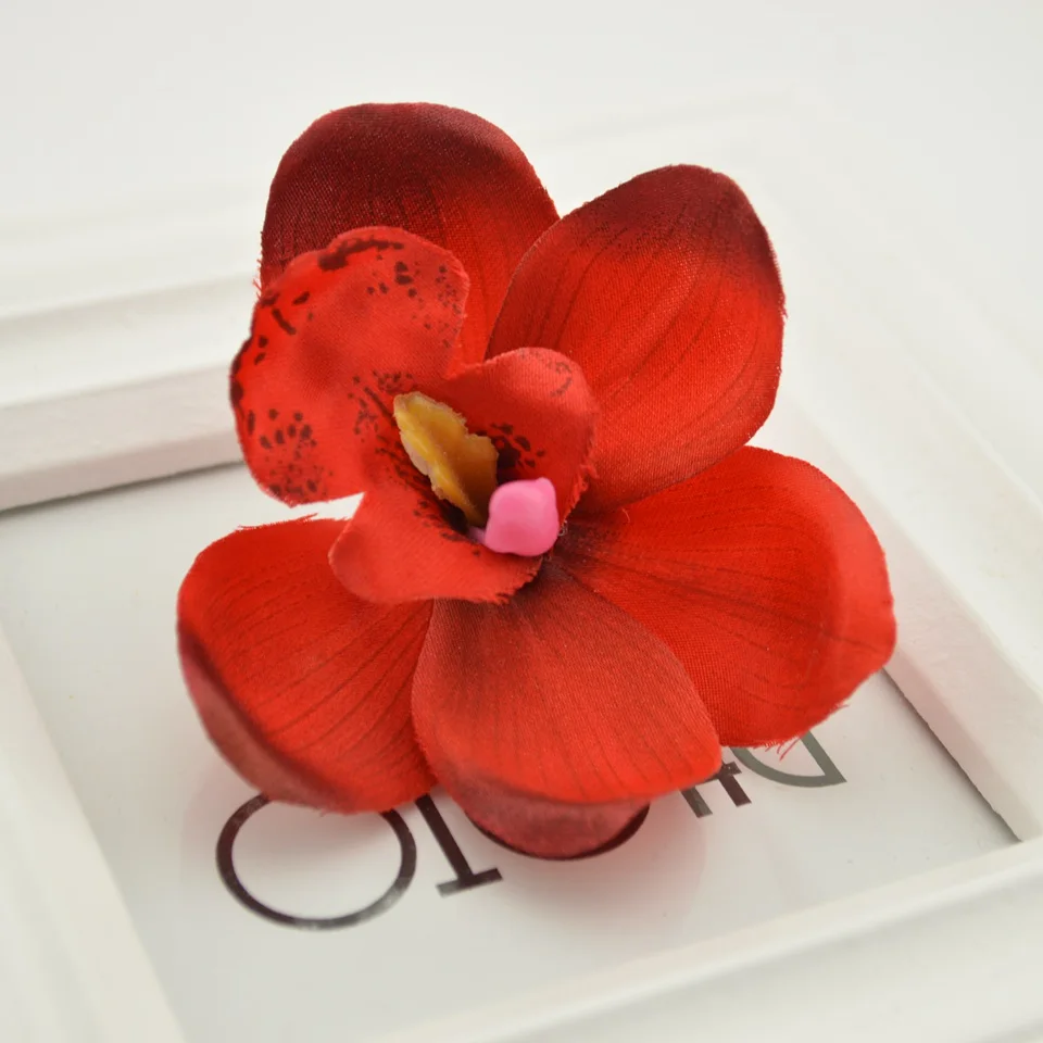 6 см бабочка, Орхидея, шелк Искусственные цветы дешевые для дома Свадебные украшения Подарочная коробка Скрапбукинг Сделай Сам рукоделие - Цвет: 6 red