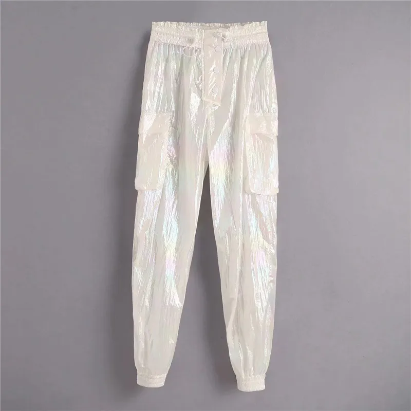 Женские модные радужные цветные длинные штаны женские полиуретановые радужные Осенние эластичные брюки с высокой талией уличная одежда Панталоны