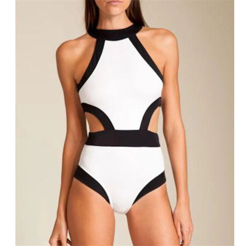 

Bikicoco Sexy One Pieces Black white spell color beach women's swim swimwear high waist professional bikini SWIMSUIT