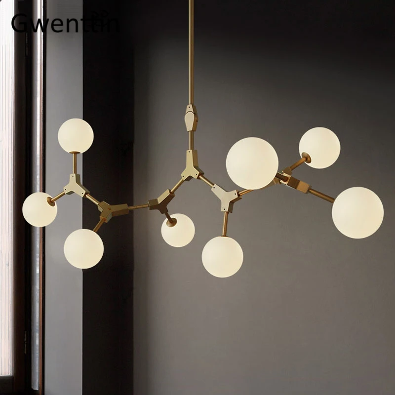 

Modern Magic Bean Gold Chandeliers Led Glass Ball Hanglamp Loft Industrial Hanging Lamp Living Room Light Fixtures Home Decor