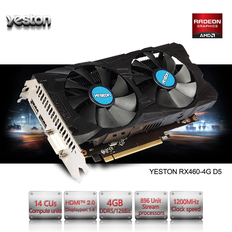 Yeston Radeon RX 460 GPU ГБ GDDR5 128 бит игровой настольный компьютер PC Видео видеокарты