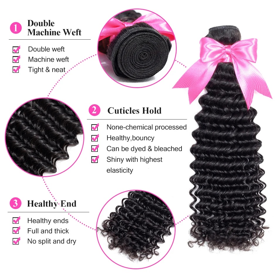 ISEE Mongolian Deep Curly Hair Bundles With Closure Human Hair Bundles With Closure Free Part Remy 3/4 Bundles Hair With Closure