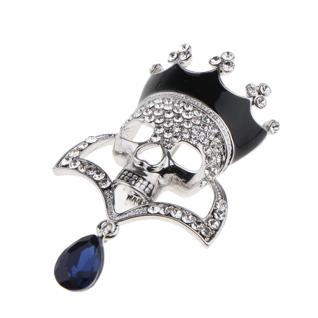 Punk Hollow Rhinestone Inlay Enamel Crystal Crown Skull Head Pin Corsage Brooch Personality Jewelry for Women 