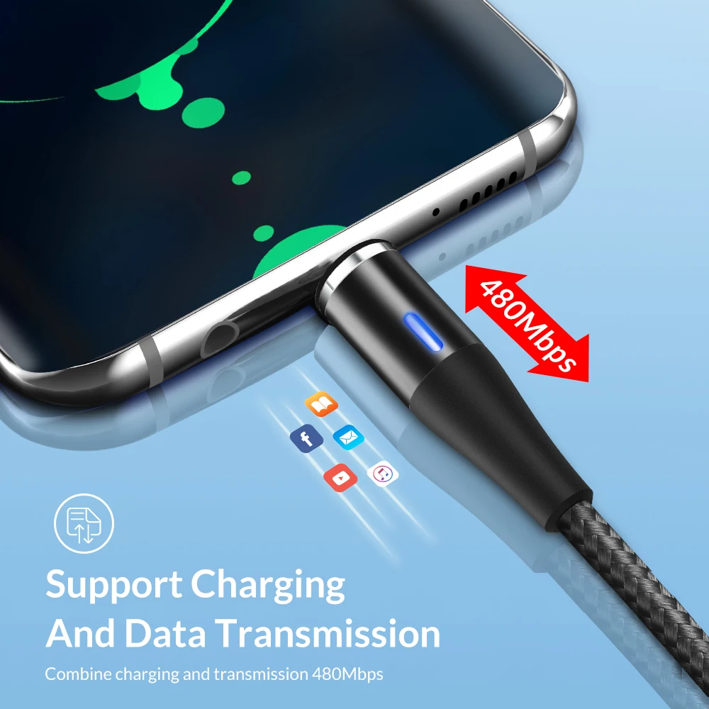 TOPK 1 м 3A Магнитный Кабель с разъемом usb c для быстрой передачи данных кабель