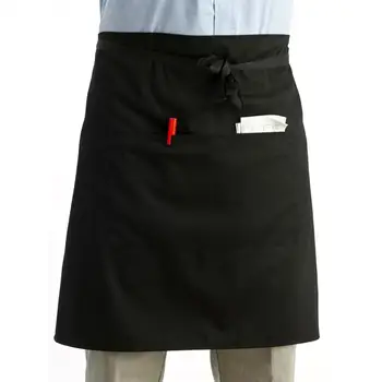 

Universal Unisex Women Men Kitchen Cooking Waist Apron Short Apron Waiter Apron with Double Pockets (Black)
