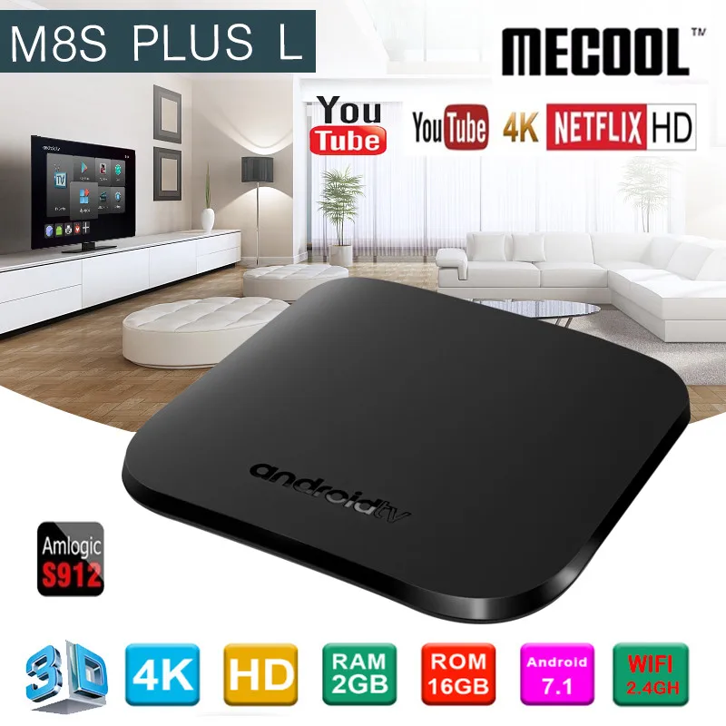 

MECOOL M8S PLUS L Smart TV Box Amlogic S912 Android 7.1 2GB RAM 16GB ROM 2.4G WiFi 100Mbps Support 4K 3D H.265 Set Top Box