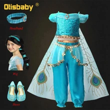 Принцесса Жасмин костюмы для косплея для девочек детское летнее платье для танцев Аладдин лампа волшебный Косплей Костюм Рождественский Костюм