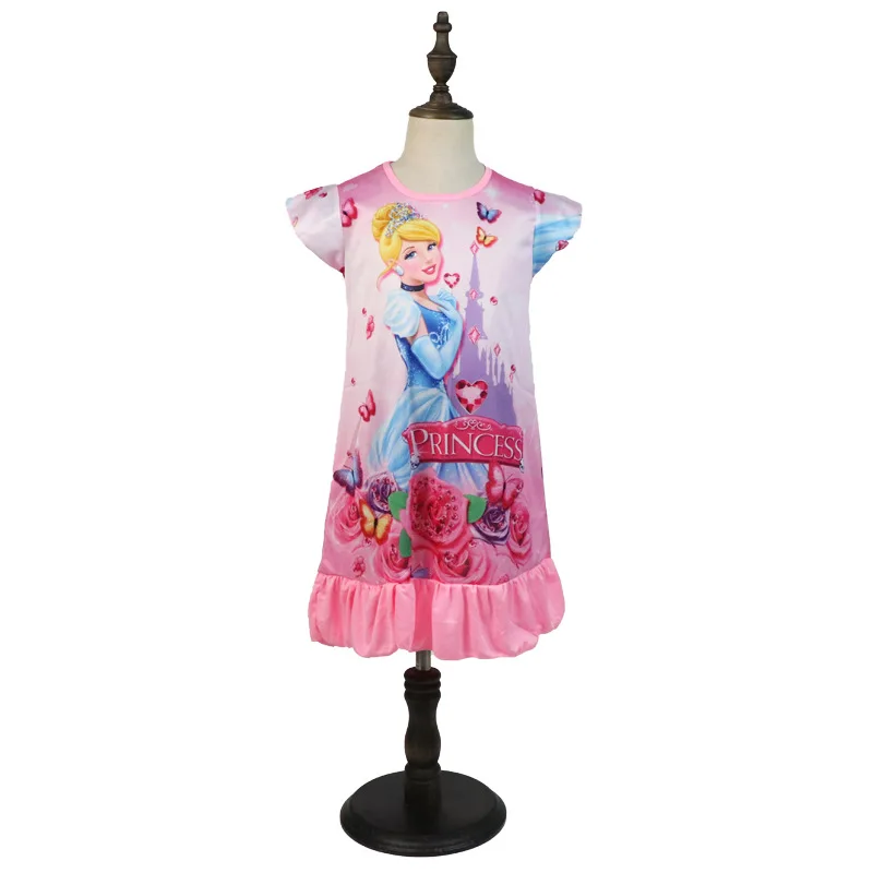 Модный стиль Золушка узор Девочки ночные рубашки Детские вечерние платья одежда для сна пижамы Ночное платье для маленьких девочек - Цвет: Розовый