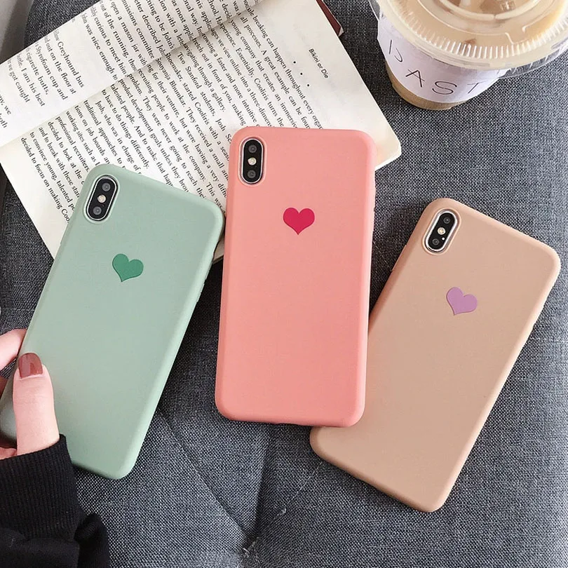 

For iPhone 7 Plus X XS Phone Case Matcha Green Love Heart Cover For iPhone Xs Max XR 8 7 6 6S Plus TPU Soft Silicone Case