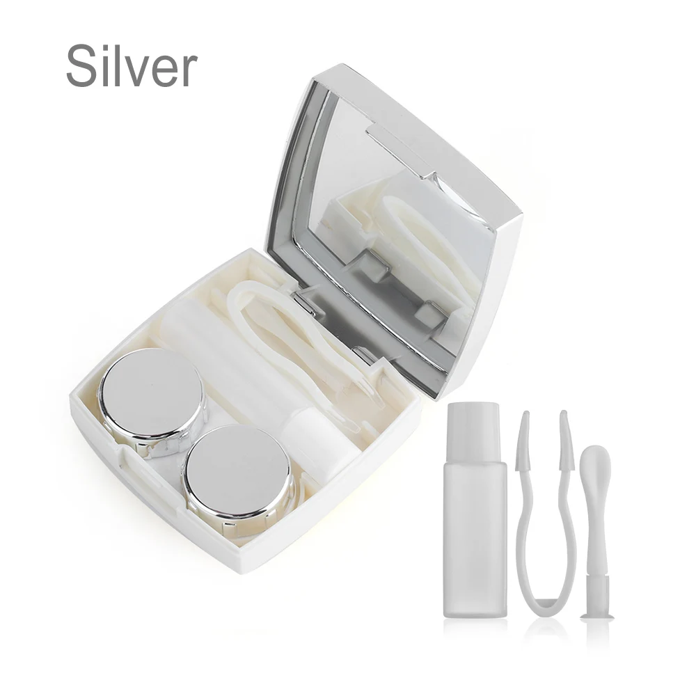 Silver 1 шт., унисекс, Мраморная полоса, контактные линзы, мини пластиковый цветной светоотражающий держатель для путешествий, контейнер для хранения, коробка для хранения, чехол - Цвет: Silver