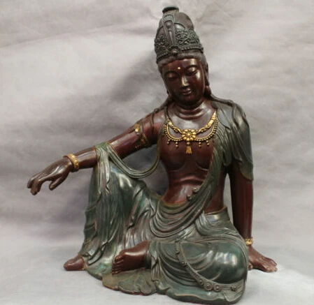 

23'' China Buddhism Guanyin Kwan-yin Sit Bodhisattva Bronze Statue