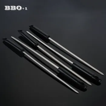 

5 Pieces Stainless Steel Barbecue Skewer with Black Handle Shish Kabob Sticks Flat Metal BBQ Stick Grilling Tool 17.7'' /45cm