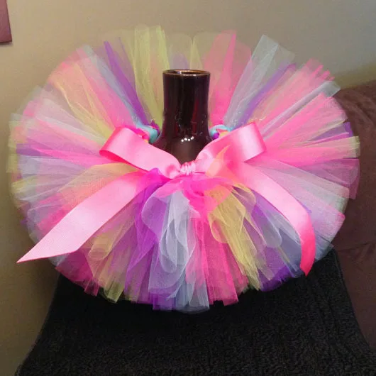 

Multicolor Baby Girls Tutu Skirt Infant Toddler Handmade Fluffy Ballet Dance Tutus Pettiskirts with Ribbon Bow Kids Party Skirts