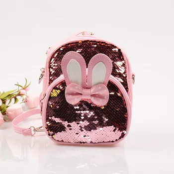 

Glitter Sequin Kids Mini Backpack Cute Rabbit Ear Double Shoulder Bags for Baby Girls Bowknot Travel Backpacks Purse Back Pack