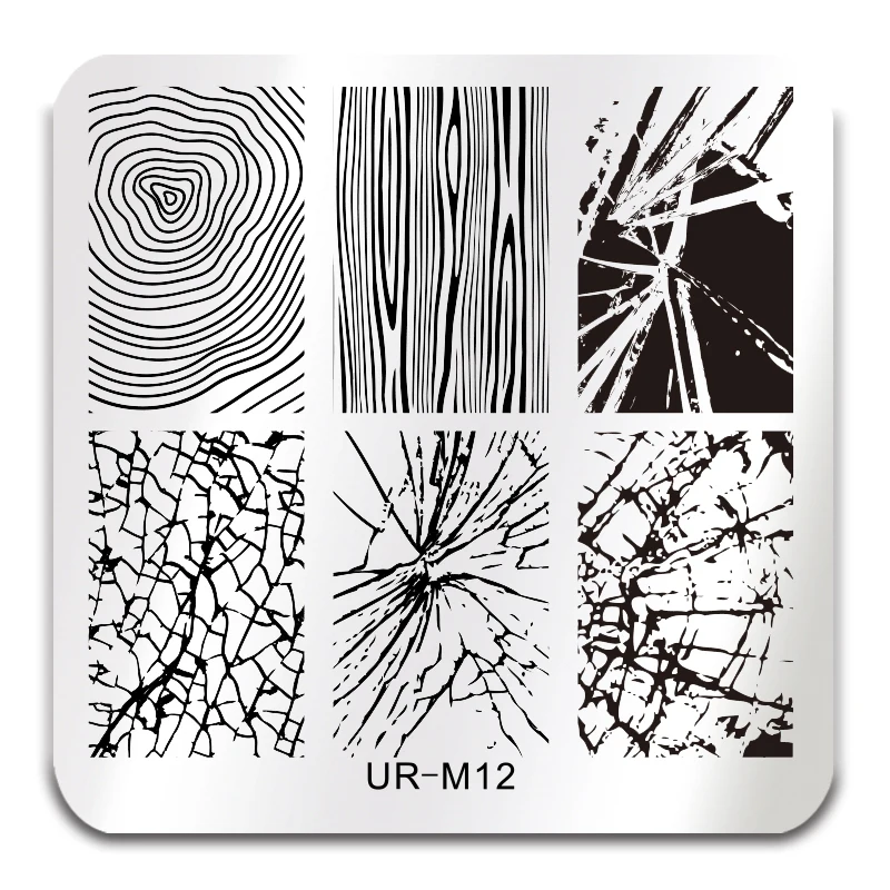 

UR SUGAR Wood Stripe Line Cobweb Crack Nail Art Print Stencil Square Stamping Polish Template Manicure Design DIY Plate