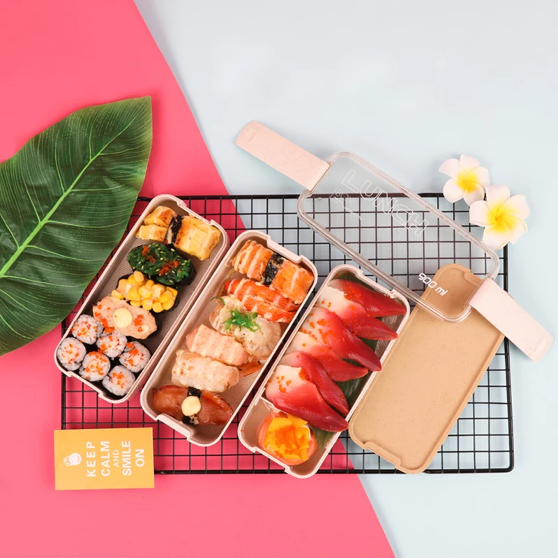 

900ml 3 Layers Bento Box Lunch Box Food Container Wheat Straw Material Microwavable Dinnerware Lunchbox