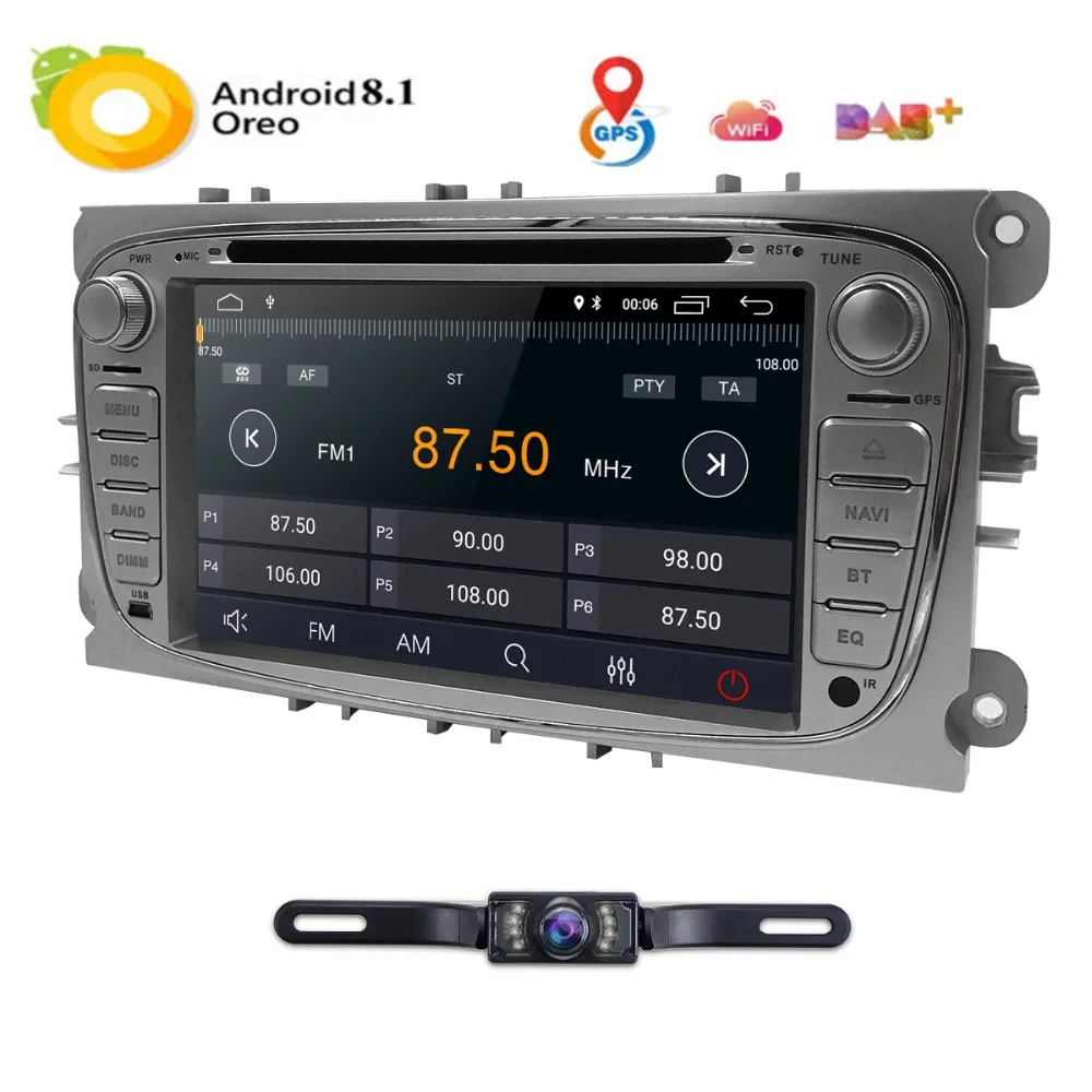 

7" Android 8.1 Car DVD Player Radio for Ford Mondeo Focus S-Max C-MAX Galaxy Kuga Transit Connect Quad-Core Bluetooth DAB OBD2