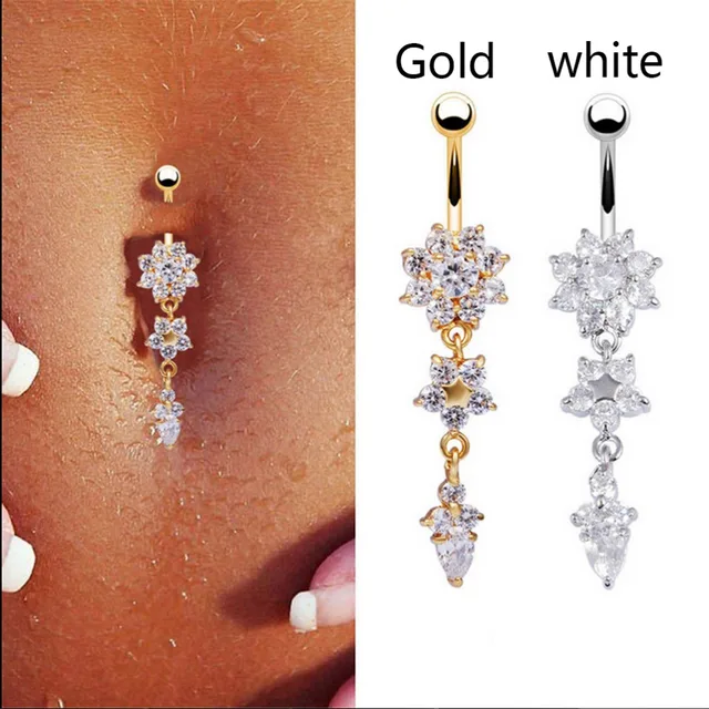 Star Flower Piercings Jewelry Womens Y Belly On Ring Long Star Flower Piercings Jewelry Womens Y Belly On Ring Long Dangle Clear Navel Bar Gold