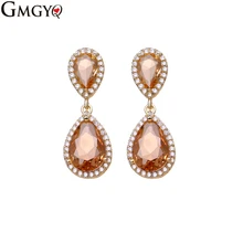 GMGYQ Двойные серьги в форме капель воды с цирконием Сверкающее циркониевое острое Goud Kleur Lange висячие серьги Oorbellen Voor Vrouwen