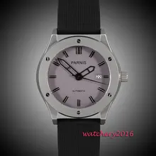 44mm parnis White dial date adjust black rubber strap movement automatic men’s watch