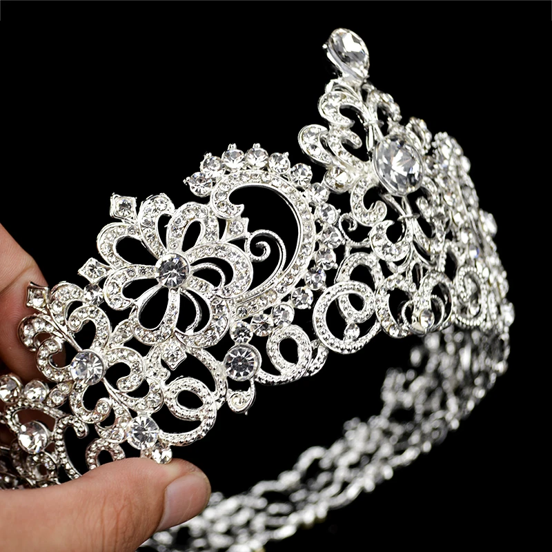 Винтажный круглый серебряного цвета большая корона тиара для свадьбы аксессуары для волос и головы большая корона головной убор украшения для волос