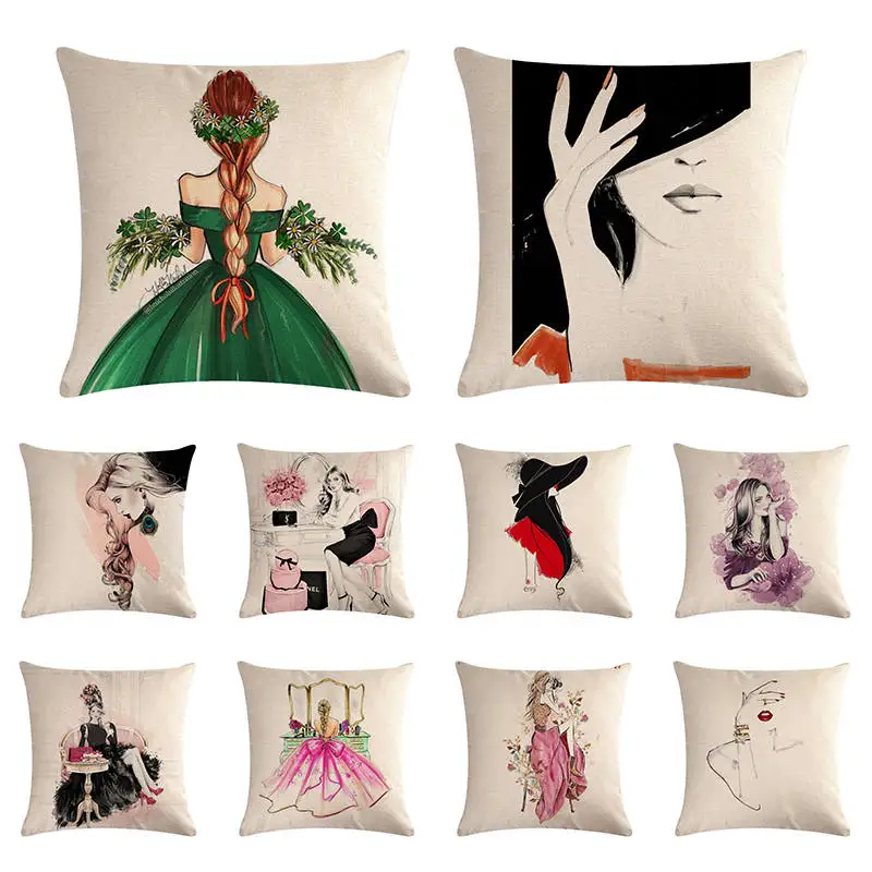 

Decorative Throw Pillows Case Vogue Girls Beauty Fashion Cushion Cover for Sofa Home Almofadas 45x45cm Pillowcase Gifts ZY1300