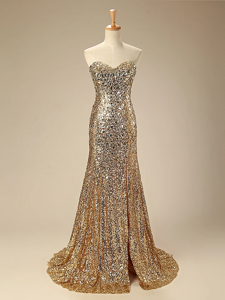 Free Shipping 2016 Gold Sweetheart Evening Dresses Crystal