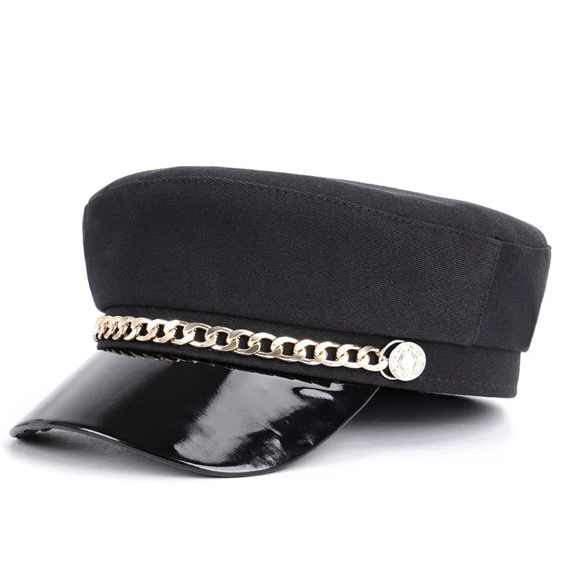 Black-PU Женский шерстяной газетный берет с козырьком, шапка для женщин, бумажный таксистский головной убор - Цвет: Black-PU