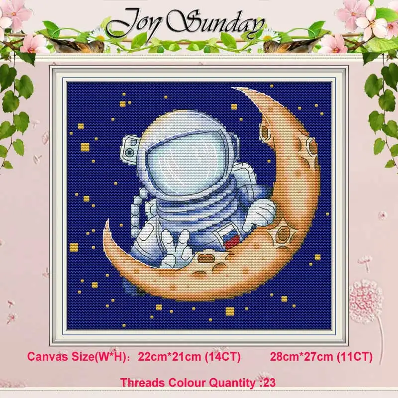 

Moon landing cartoon counted 11CT 14CT Cross Stitch Set DIY DMC Chinese Cross-stitch Kit Embroidery Needlework Home Decor