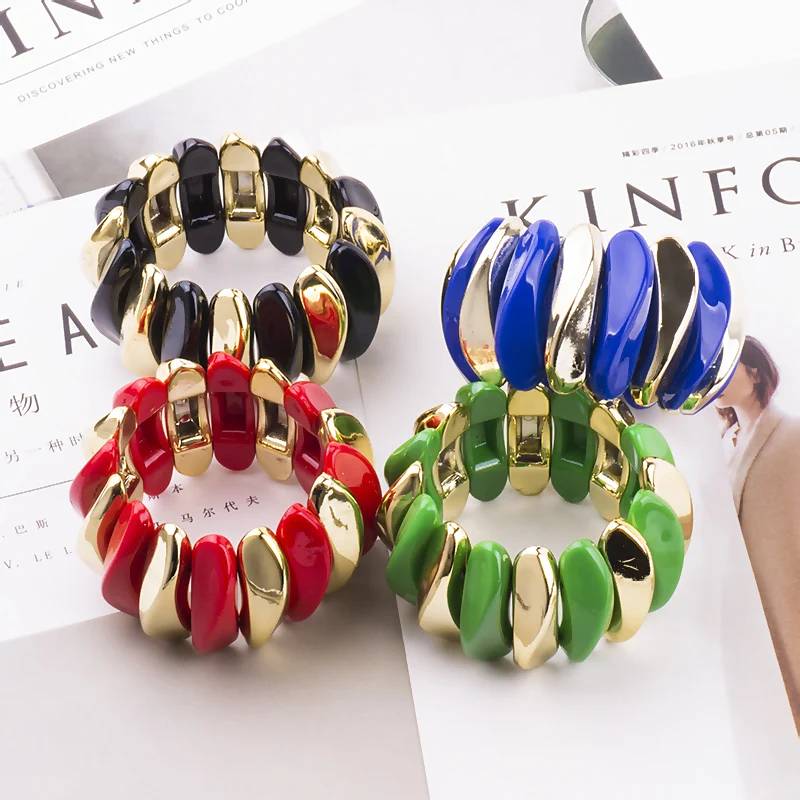 Classic Resin Cuff Bracelet Bangles for Women Fashion New Stretch Colourful Acrylic Bracelet Simple Charm Weddinng Gifts Jewelry (1)