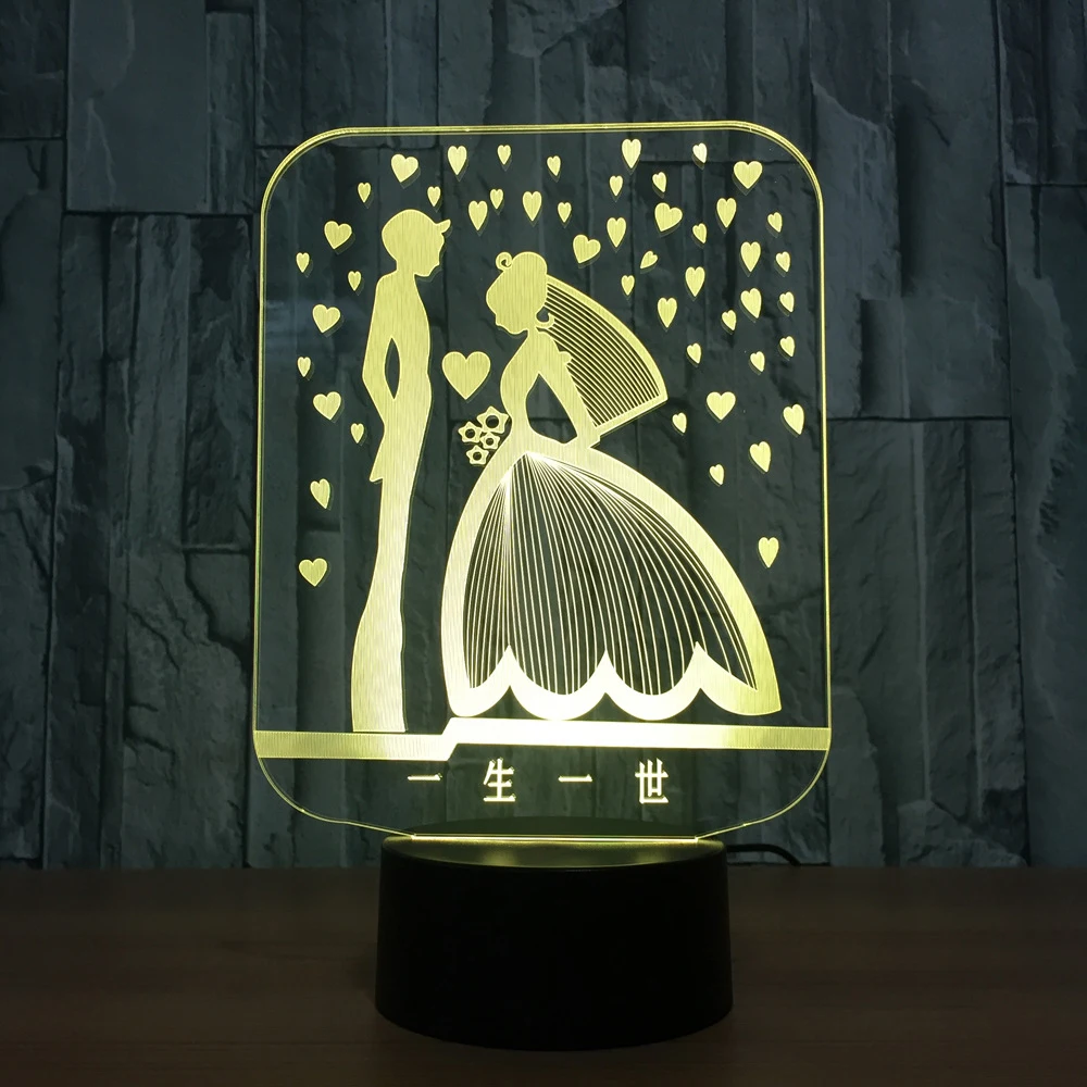 

3D Led Lovers Wedding Night Light USB Colorful Mood Lamp Kids Bedroom Desk Lighting Marriage Room Home Decor Bedside Sleep Lamp