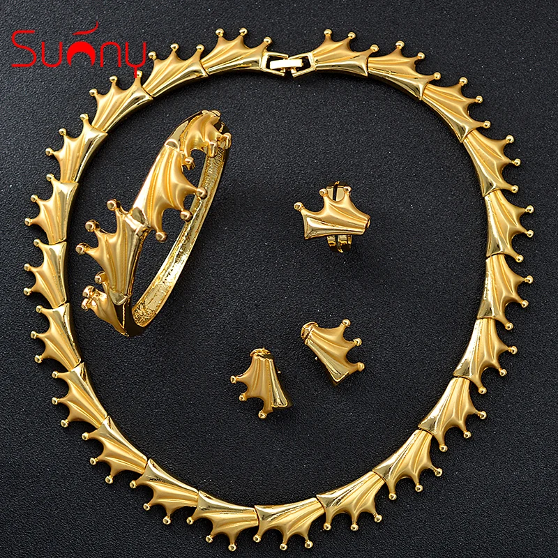 

Sunny Jewelry Vintage Wedding Engagement Bridal Jewelry Sets Necklace Earrings Ring Bracelet For For Women Girl Gift Crown Shape