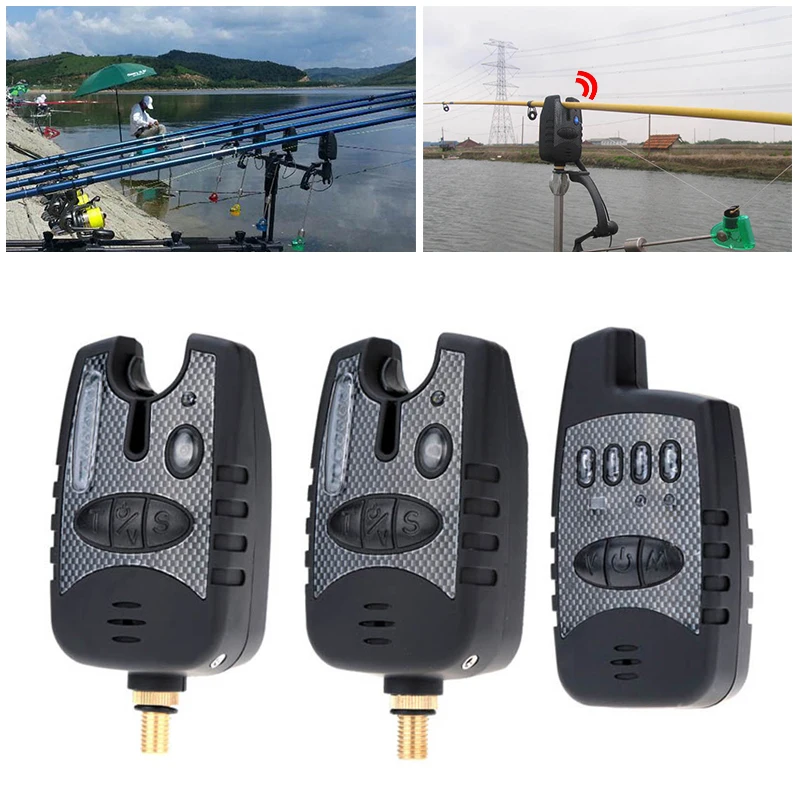 

JOSHNESE 1set Carp Fishing Alert Wireless Digital LED Alarm Set Water Proof Rod 2 Fishing Bite Alarm 1 Receiver in Case