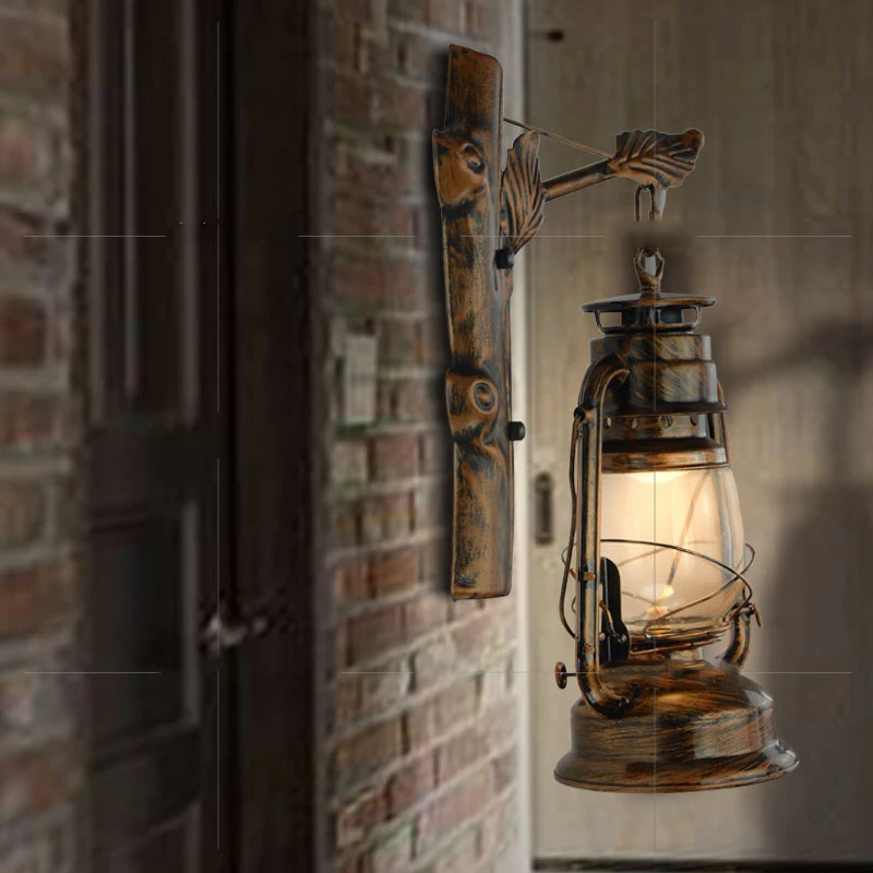 

Nordic Vintage Branch LED Wall Light Loft Iron Art Industrial Lamp Bronze Lantern Shape Modern Bar Cafe Bedside Stairs Decor