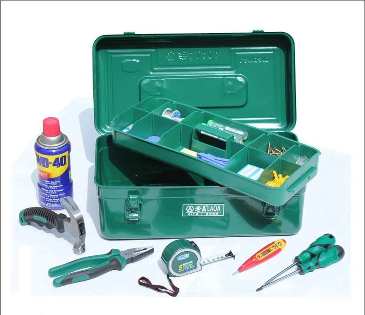 LAOA Sheet Iron Suitcase Two Layers Multi-purpose Storage Boxes Hardware Kit Parts Tools Cases Green Color tool backpack