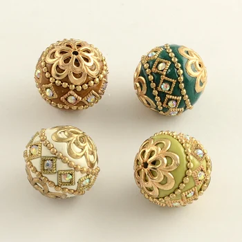 

100pcs 20mm Round Handmade Rhinestone Indonesia Beads with Golden Tone Alloy Cores Mixed Color DIY Jewelry Bracelets lMaking