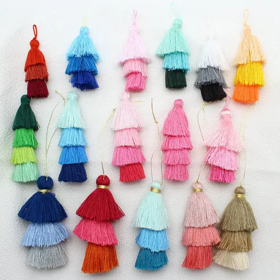 

4 pcs lot Tiered Tassels New Style, 2"-3" Handmade Cotton Earring or Necklace Tassels, Jewelry DIY, Ombre Colors Layered Tassels