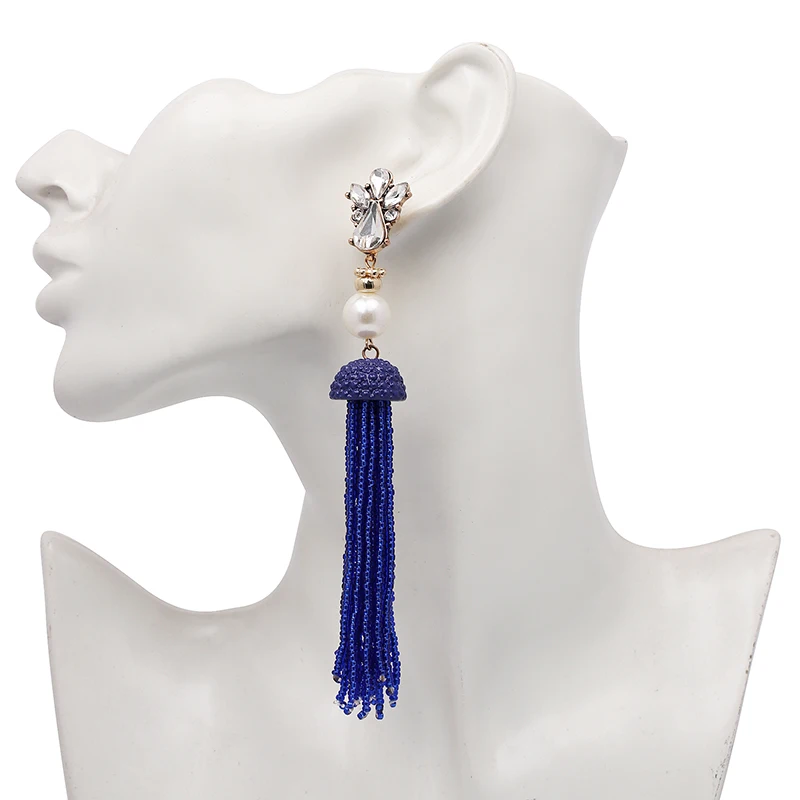 JUJIA 9 COLORS RESIN BEADS TASSEL LONG DANGLE DROP EARRINGS STATEMENT EARRING BEADED TASSEL EARRINGS FRINGED EARRING JEWELRY NHJJ3018
