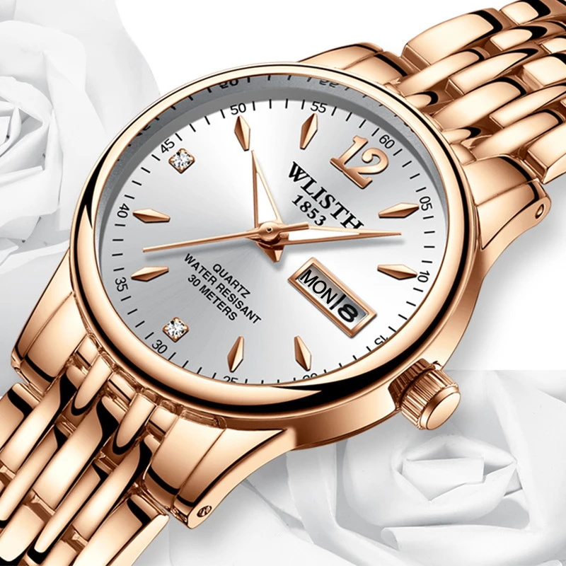 

2019 Luxury Women Watch Rose Gold Top Brand Fashion Dress Ladies Wristwatch Stainless Steel Week Date Quartz Clock Female Watch